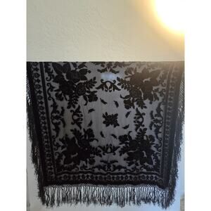 Aris A Silk Shawl Wrap Scarf Burnout Velvet Black Roses Stevie Knicks Floral
